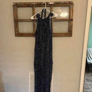 Navy Blue Polka Dot Maxi Dress